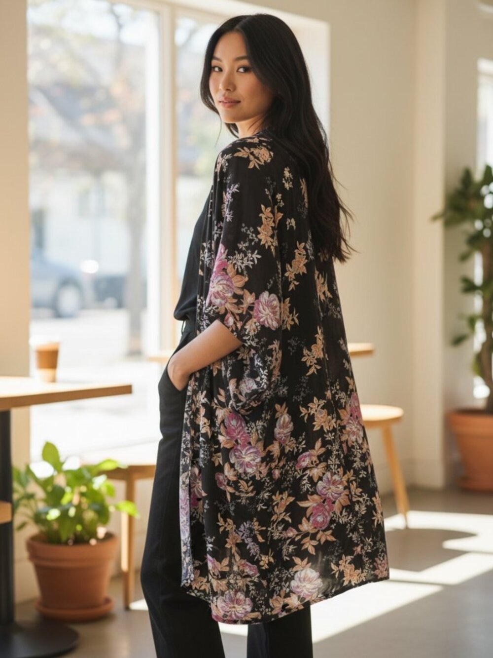 Angie Floral Print Kimono Cardigan